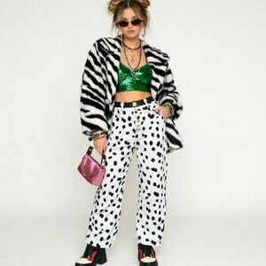 House of Sunny Dalmation Print High Waisted Jeans Womens US 6